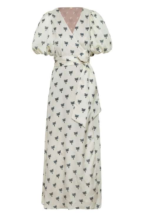 Ermita Martellato Silk Midi Dress / Ivory - Black Polka Palms